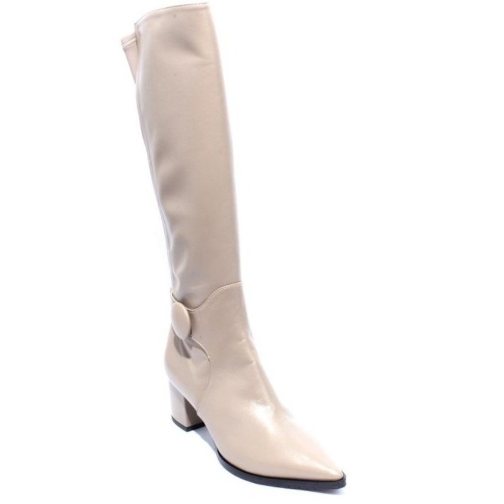 Isabelle 629b Beige Leather Stretch Zip Pointy Heel Boot